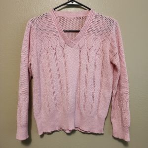 Pink Rose Woven Vneck Sweater Top